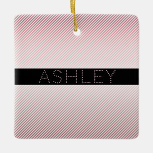 Your Name Thin Rose Ombre & White Stripes Ceramic Ornament