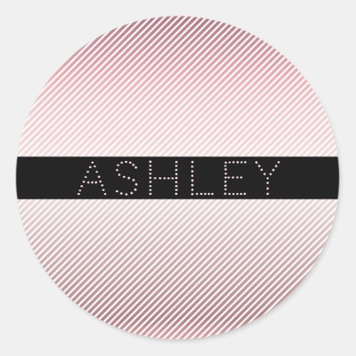 Your Name  Thin Rose Ombre  White Stripes Classic Round Sticker