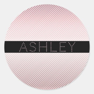 Your Name Thin Rose Ombre & White Stripes Classic Round Sticker