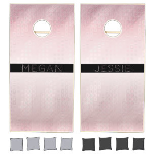 Your Name Thin Rose Ombre & White Stripes Cornhole Set