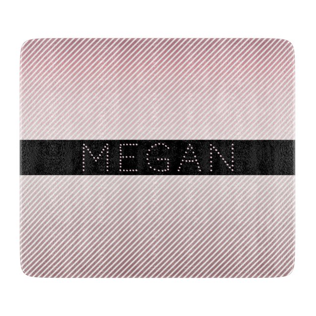Your Name | Thin Rose Ombre & White Stripes Cutting Board (Front)