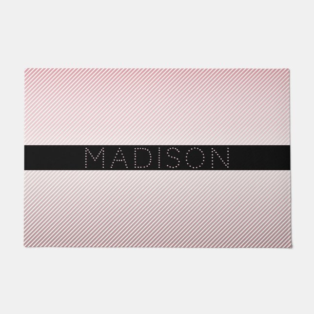 Your Name | Thin Rose Ombre & White Stripes Doormat (Front)