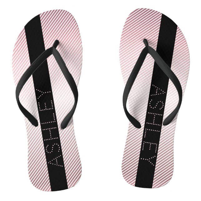 Your Name | Thin Rose Ombre & White Stripes Flip Flops (Footbed)