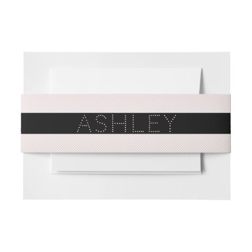 Your Name  Thin Rose Ombre  White Stripes Invitation Belly Band