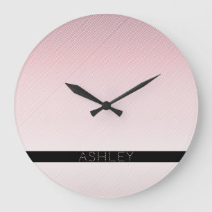 Your Name Thin Rose Ombre & White Stripes Large Clock