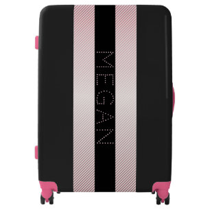 Your Name   Thin Rose Ombre & White Stripes Luggage