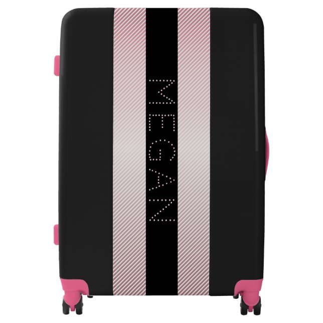Your Name | Thin Rose Ombre & White Stripes Luggage (Front)