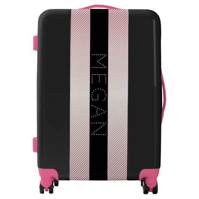 Your Name | Thin Rose Ombre & White Stripes Luggage (Front)