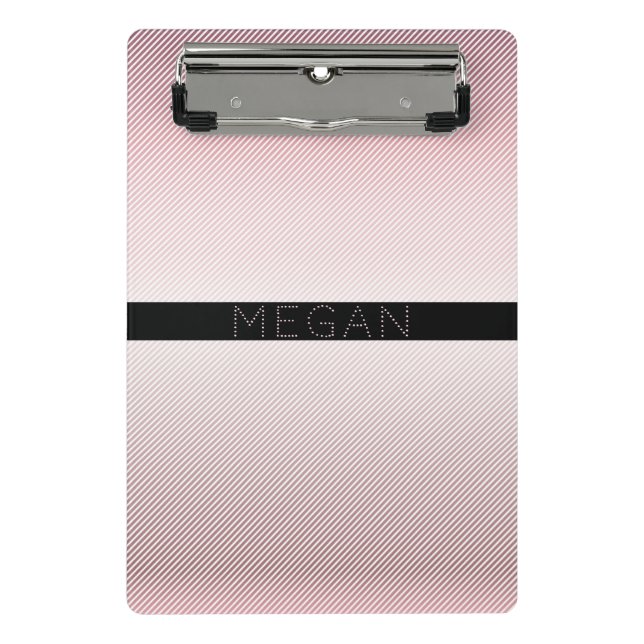 Your Name | Thin Rose Ombre & White Stripes Mini Clipboard (Front)