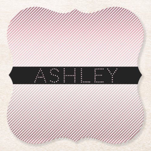 Your Name  Thin Rose Ombre  White Stripes Paper Coaster