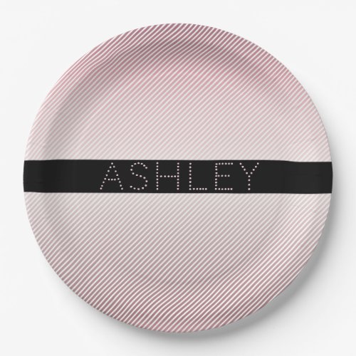 Your Name  Thin Rose Ombre  White Stripes Paper Plates