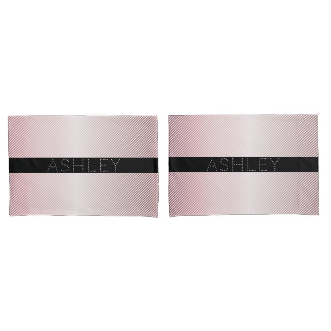 Your Name | Thin Rose Ombre & White Stripes Pillow Case (Front-Set)