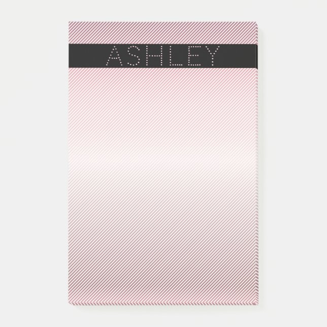 Your Name | Thin Rose Ombre & White Stripes Post-it Notes (Front)