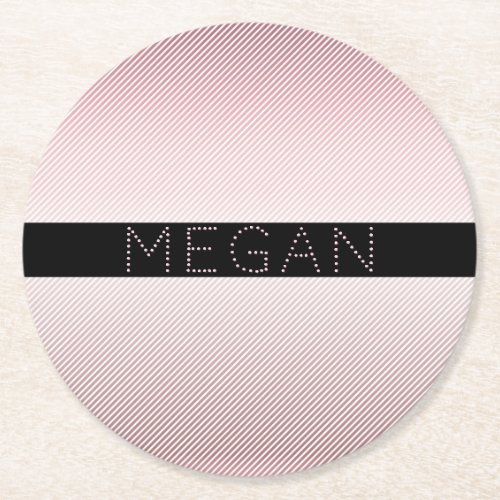 Your Name  Thin Rose Ombre  White Stripes Round Paper Coaster