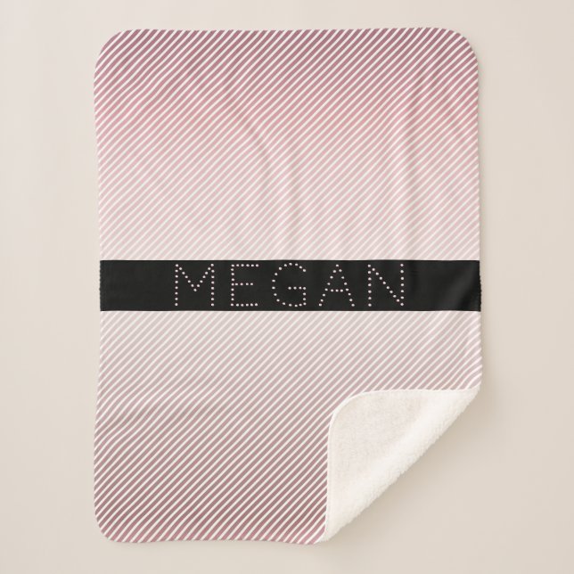 Your Name | Thin Rose Ombre & White Stripes Sherpa Blanket (Front)