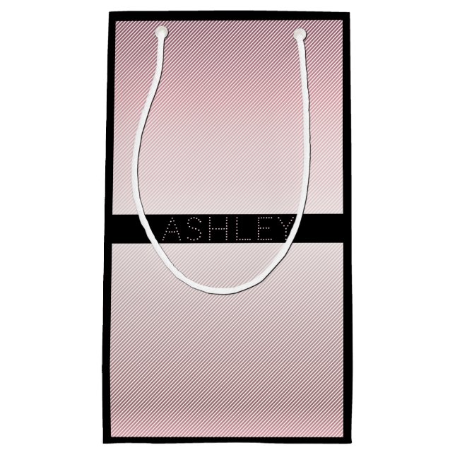 Your Name | Thin Rose Ombre & White Stripes Small Gift Bag (Front)