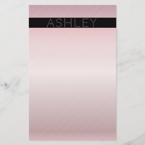 Your Name  Thin Rose Ombre  White Stripes Stationery