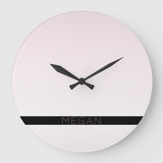 Your Name | Thin White & Sublte Rose Ombre Stripes Large Clock (Front)