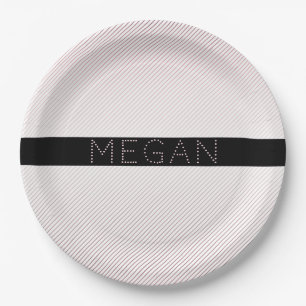 Your Name   Thin White & Sublte Rose Ombre Stripes Paper Plates