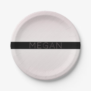 Your Name Thin White & Sublte Rose Ombre Stripes Paper Plates