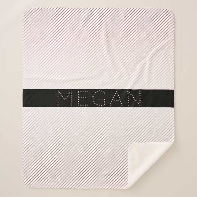 Your Name | Thin White & Sublte Rose Ombre Stripes Sherpa Blanket (Front)