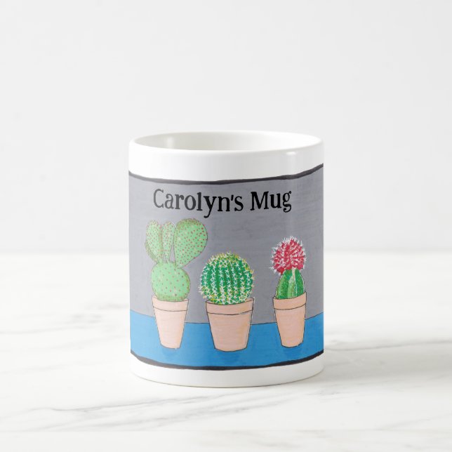 Your name, three cactuses, cute coffee mug (Center)