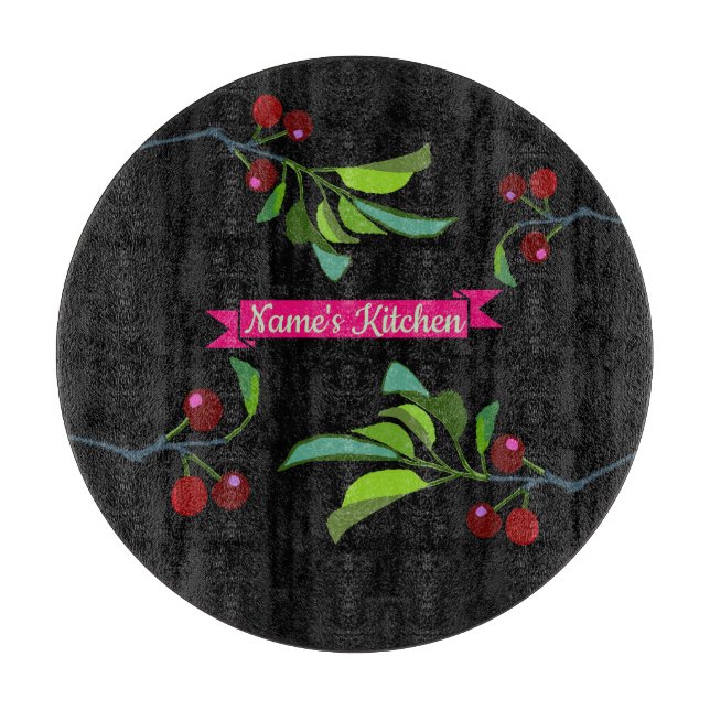 Your Name Three Cherries Limb Cutting Board (Front)
