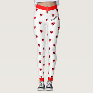 (Your Name) Trinidad Flag Hearts on (Your Color) Leggings