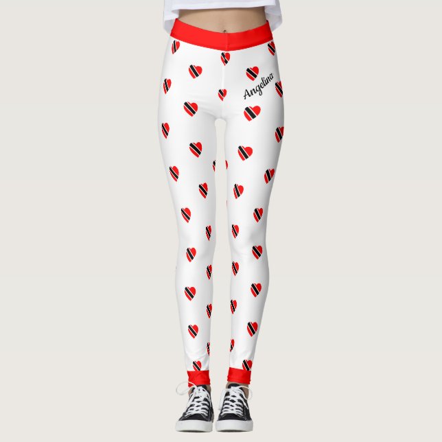 (Your Name) Trinidad Flag Hearts on (Your Color) Leggings (Front)