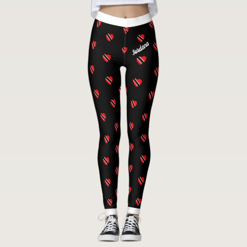 Your Name Trinidad Flag Hearts on Your Color Leggings