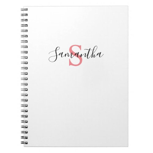 Your Name Typography Monogram _ White  Pink Notebook