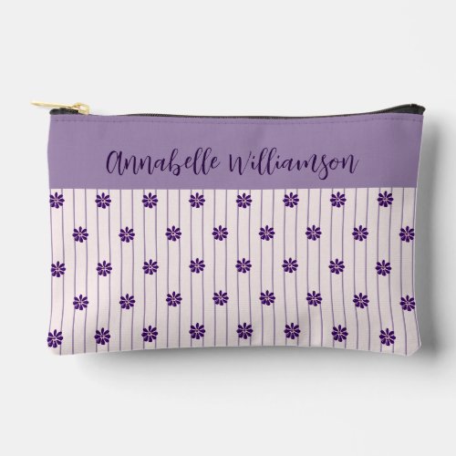 Your Name Violet  Blush Stripes Purple Blooms Accessory Pouch