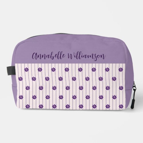 Your Name Violet  Blush Stripes Purple Blooms Dopp Kit