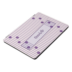 Your Name Violet Stripes & Rows of Purple Flowers iPad Pro Cover