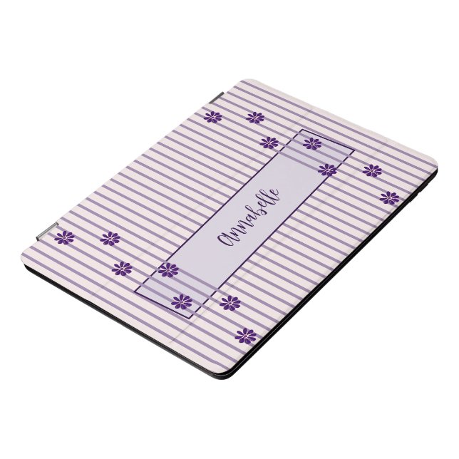 Your Name Violet Stripes & Rows of Purple Flowers iPad Pro Cover (Side)