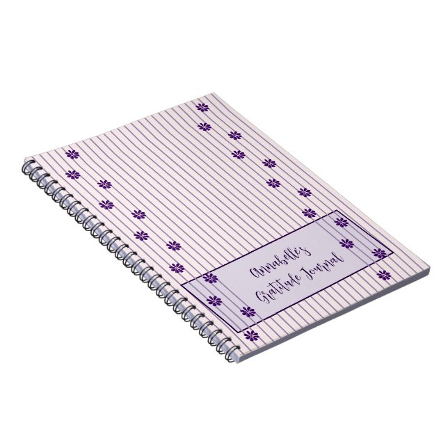 Your Name Violet Stripes & Rows of Purple Flowers  Notebook (Right Side)