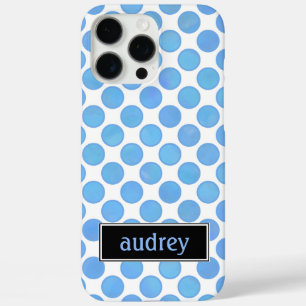 Your Name Watercolor Blue Polka Dot Pattern iPhone 16 Pro Max Case