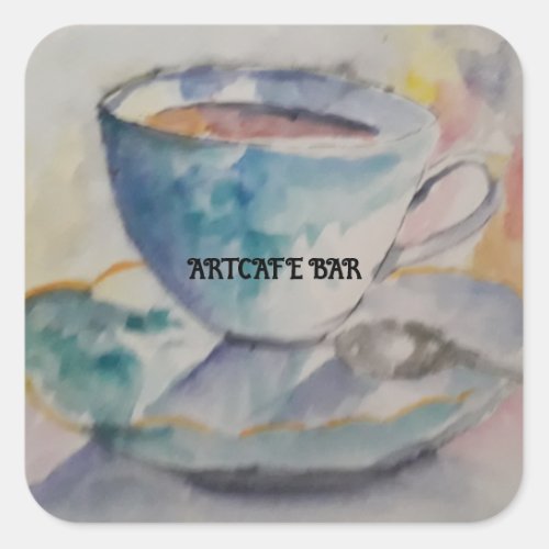 Your name Watercolor coffee mug and saucer  Square Sticker