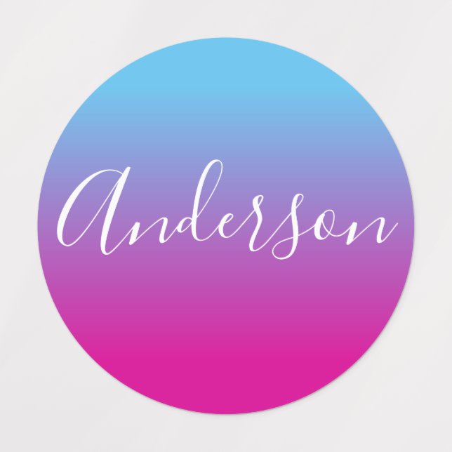 Your Name | White Script on Blue/Pink Gradient Labels (Design 1)