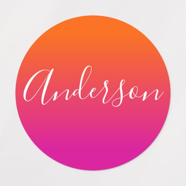 Your Name | White Script on Orange/Pink Gradient Labels (Design 1)