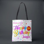 Your Name with Date and AGE on Happy Birthday Tote Bag<br><div class="desc">Make the most of it and be the BEST that you can be.</div>