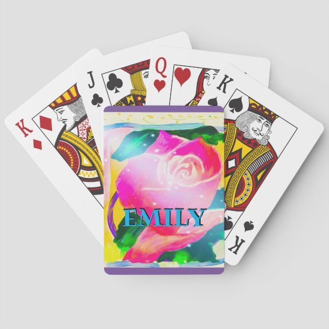 Your name with drop shadow, Star Beams Rose, Poker Cards (Back)