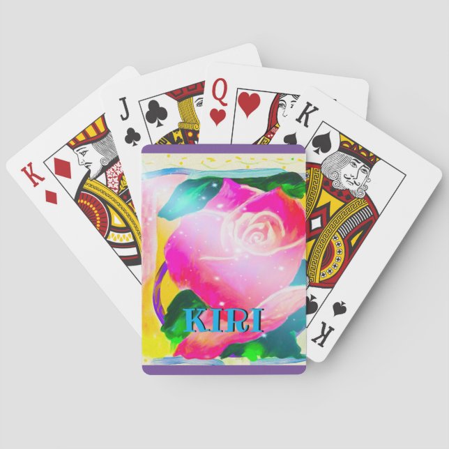 Your name with drop shadow, Star Beams Rose, Poker Cards (Back)