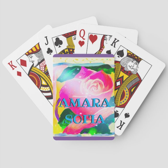 Your name with drop shadow, Star Beams Rose, Poker Cards (Back)