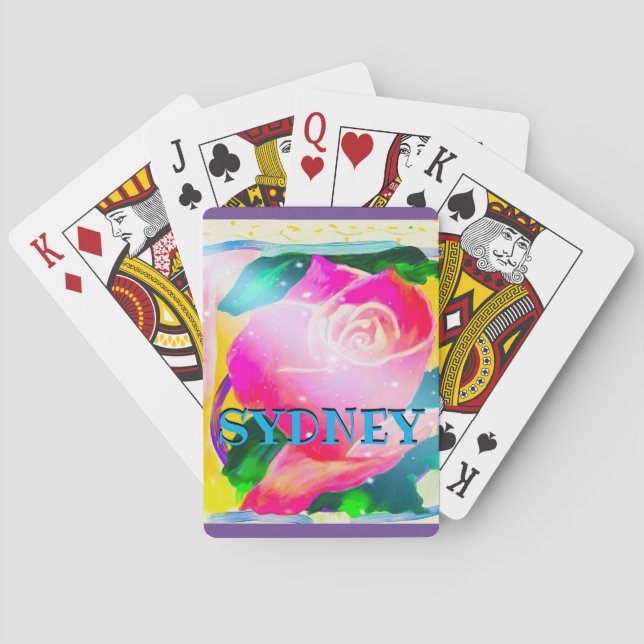 Your name with drop shadow, Star Beams Rose, Poker Cards (Back)