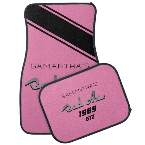 Your Name Year Model Bad A Racing Stripes Pink Car Floor Mat