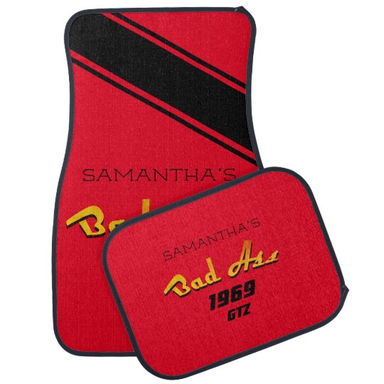 Your Name Year Model Bad A Racing Stripes Red Car Floor Mat