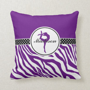 Your Name Zebra Print Gymnastics in Purple Throw Pillow
