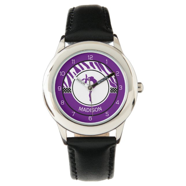 Your Name Zebra Print Gymnastics in Purple Watch (Front)