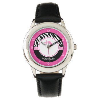 Your Name Zebra Print Gymnastics With Pink Details Watch by GollyGirls at Zazzle